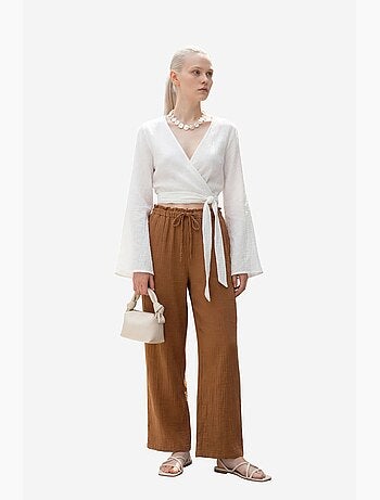 Mi moda pantalones de pierna recta con cintura elástica my fashion