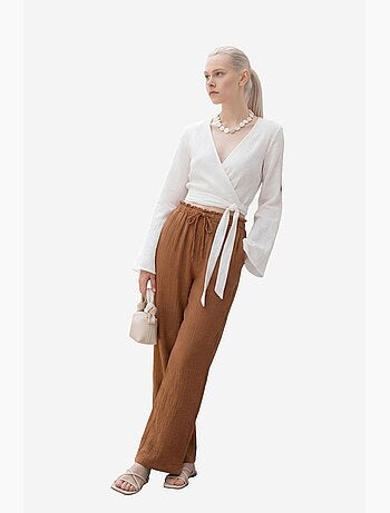 Mi moda pantalones de pierna recta con cintura elástica my fashion