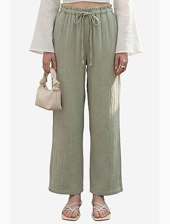 Mi moda pantalones de pierna recta con cintura elástica my fashion