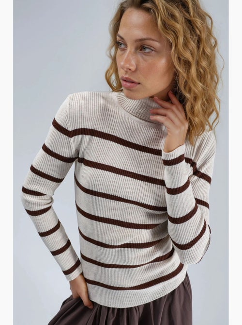 Mi moda suéter ajustado de cuello alto acanalado a rayas my fashion - Kiabi Mi moda suéter ajustado de cuello alto acanalado a rayas my fashion - Kiabi
