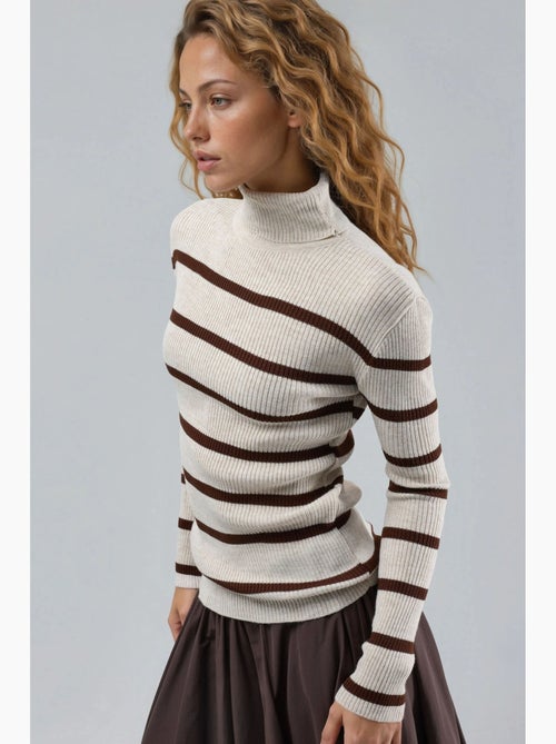 Mi moda suéter ajustado de cuello alto acanalado a rayas my fashion - Kiabi Mi moda suéter ajustado de cuello alto acanalado a rayas my fashion - Kiabi
