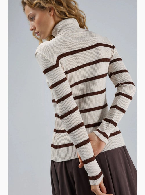 Mi moda suéter ajustado de cuello alto acanalado a rayas my fashion - Kiabi Mi moda suéter ajustado de cuello alto acanalado a rayas my fashion - Kiabi