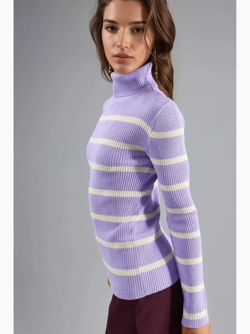 Mi moda suéter ajustado de cuello alto acanalado a rayas my fashion - Kiabi Mi moda suéter ajustado de cuello alto acanalado a rayas my fashion - Kiabi