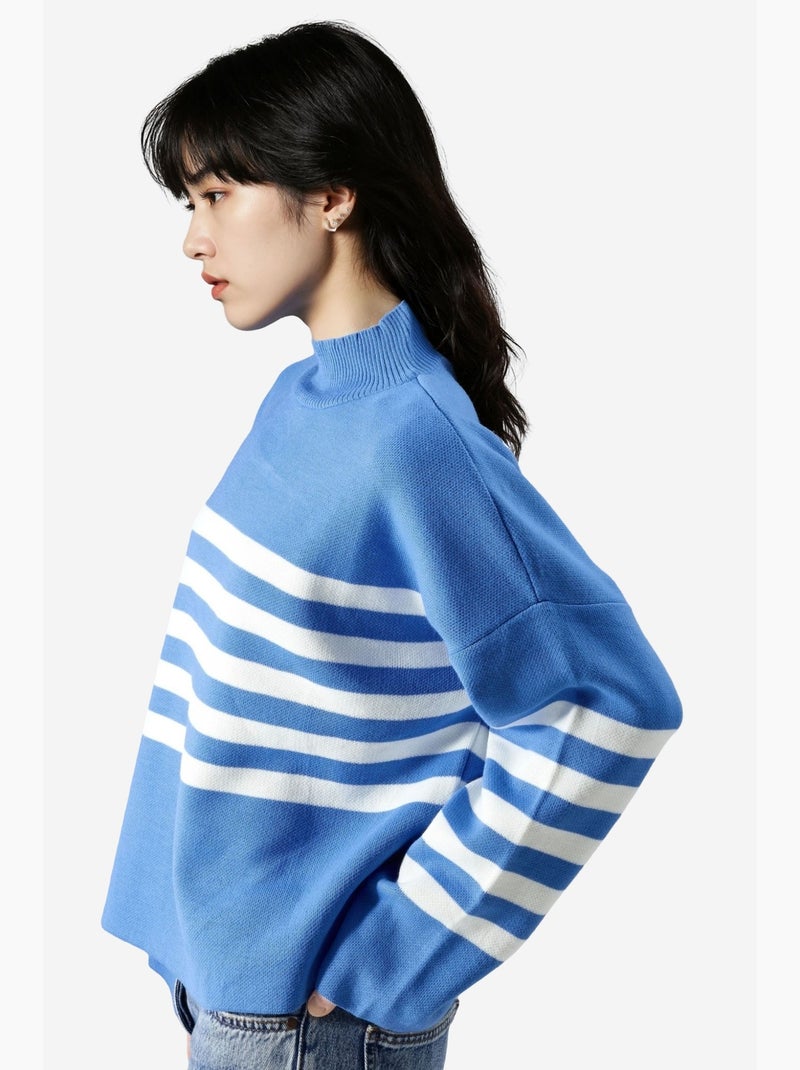 Mi moda suéter de cuello alto a rayas de gran tamaño my fashion Azul zafiro - Kiabi