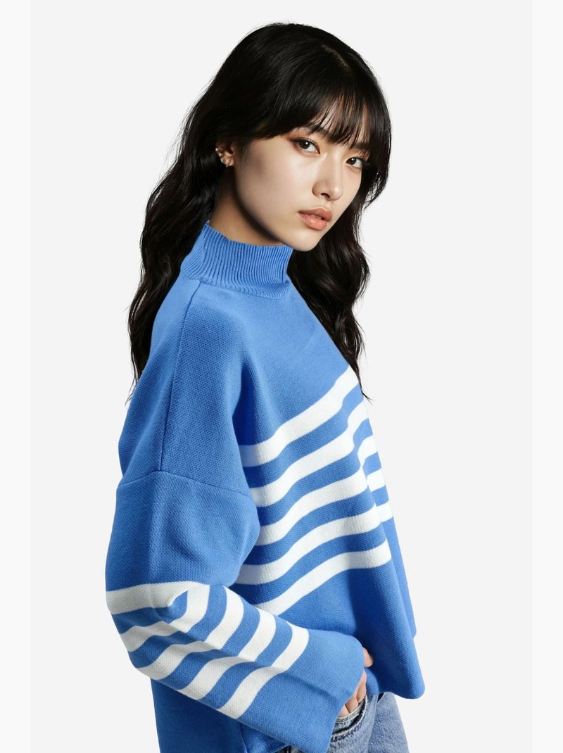 Mi moda suéter de cuello alto a rayas de gran tamaño my fashion Azul zafiro - Kiabi