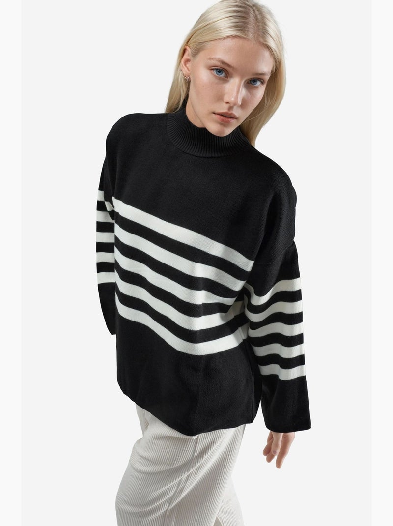 Mi moda suéter de cuello alto a rayas de gran tamaño my fashion Negro - Kiabi
