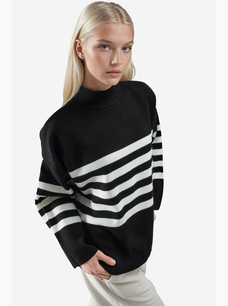 Mi moda suéter de cuello alto a rayas de gran tamaño my fashion Negro - Kiabi