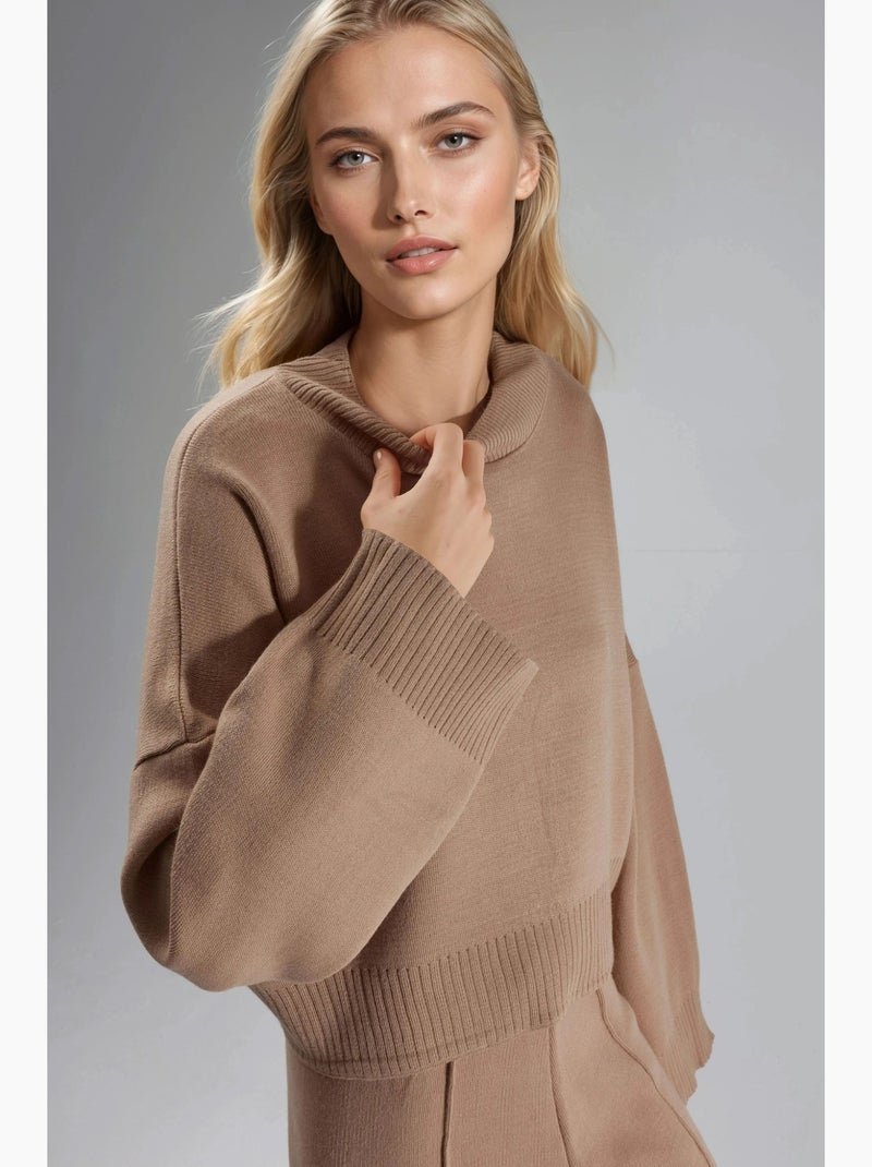 Mi moda suéter de punto acanalado con cuello alto extragrande my fashion Camel - Kiabi