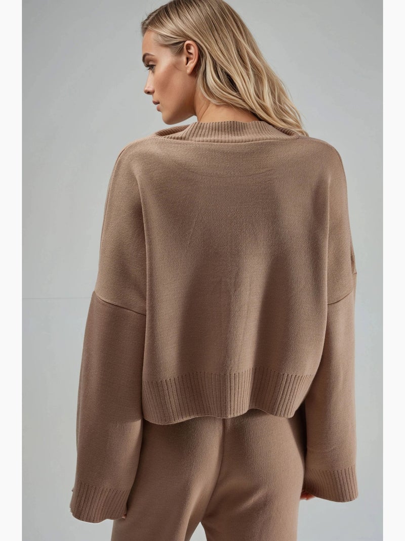 Mi moda suéter de punto acanalado con cuello alto extragrande my fashion Camel - Kiabi