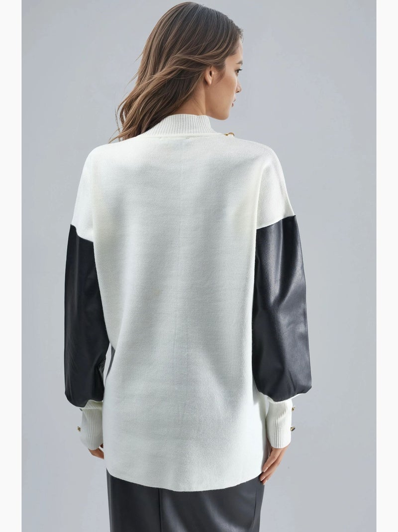 Mi moda suéter mini de piel sintética con cuello redondo my fashion Blanco roto - Kiabi