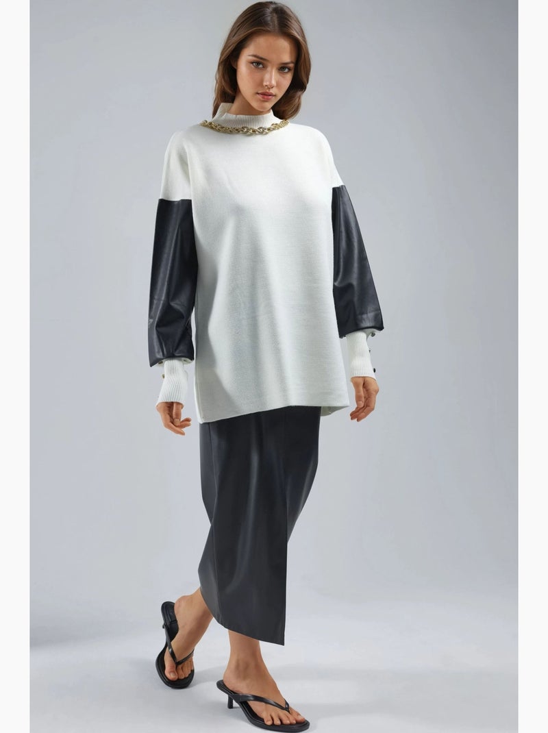 Mi moda suéter mini de piel sintética con cuello redondo my fashion Blanco roto - Kiabi