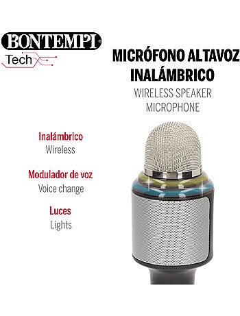 Micrófono karaoke inalámbrico con altavoz y luces bontempi