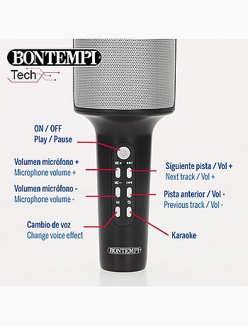 Micrófono karaoke inalámbrico con altavoz y luces bontempi