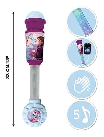 Micrófono luminoso Frozen Trendy con altavoz (entrada auxiliar), melodías y efectos de sonido