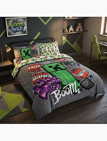 Minecraft creeper funda nordica 220x240 cm + 2 fundas 63x63 gris
