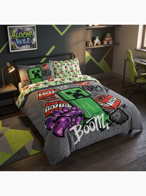 Minecraft creeper funda nordica 220x240 cm + 2 fundas 63x63 gris - Kiabi