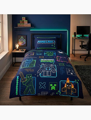 Minecraft survival mode funda nordica 140x200 cm + funda 63x63 azul