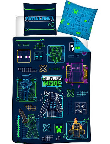 Minecraft survival mode funda nordica 140x200 cm + funda 63x63 azul