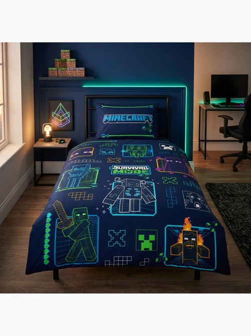Minecraft survival mode funda nordica 140x200 cm + funda 63x63 azul - Kiabi Minecraft survival mode funda nordica 140x200 cm + funda 63x63 azul - Kiabi