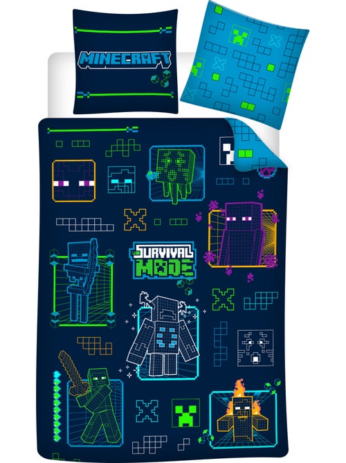 Minecraft survival mode funda nordica 140x200 cm + funda 63x63 azul - Kiabi Minecraft survival mode funda nordica 140x200 cm + funda 63x63 azul - Kiabi