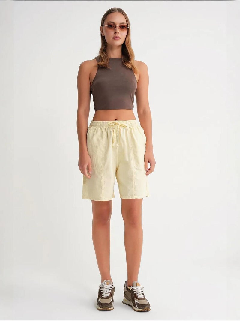 Mini shorts de algodón con cordón y cintura alta mixray Amarillo limón - Kiabi
