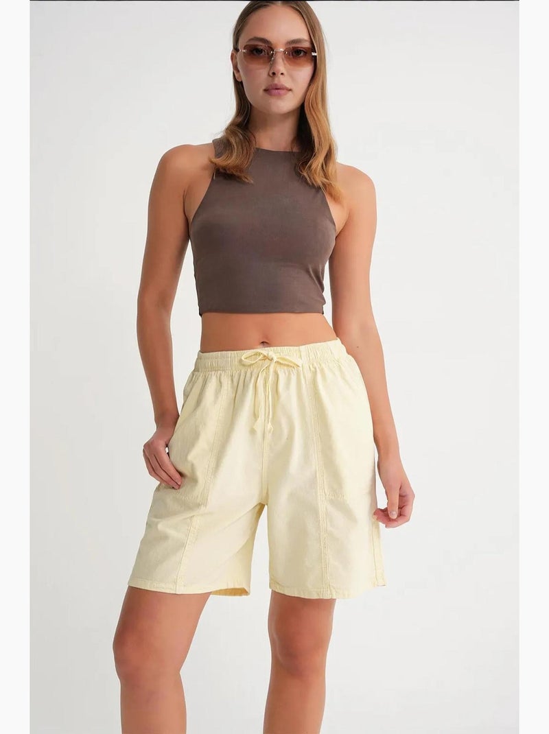 Mini shorts de algodón con cordón y cintura alta mixray Amarillo limón - Kiabi