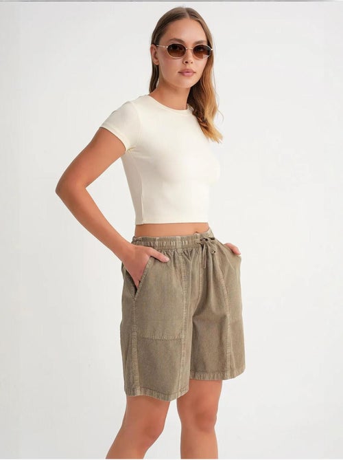Mini shorts de algodón con cordón y cintura alta mixray - Kiabi Mini shorts de algodón con cordón y cintura alta mixray - Kiabi