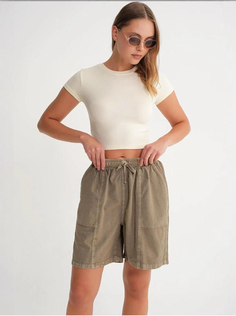 Mini shorts de algodón con cordón y cintura alta mixray Beige arcilla - Kiabi