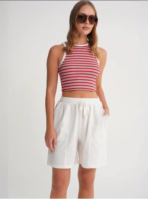 Mini shorts de algodón con cordón y cintura alta mixray - Kiabi Mini shorts de algodón con cordón y cintura alta mixray - Kiabi