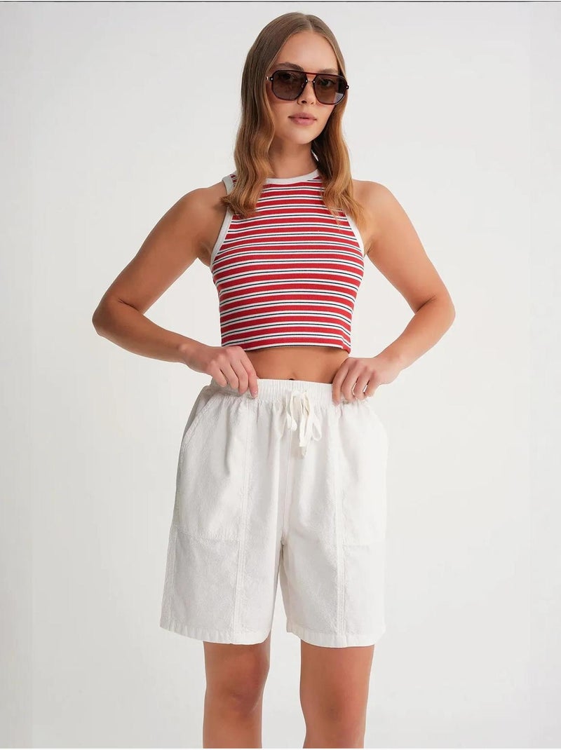 Mini shorts de algodón con cordón y cintura alta mixray Blanco - Kiabi