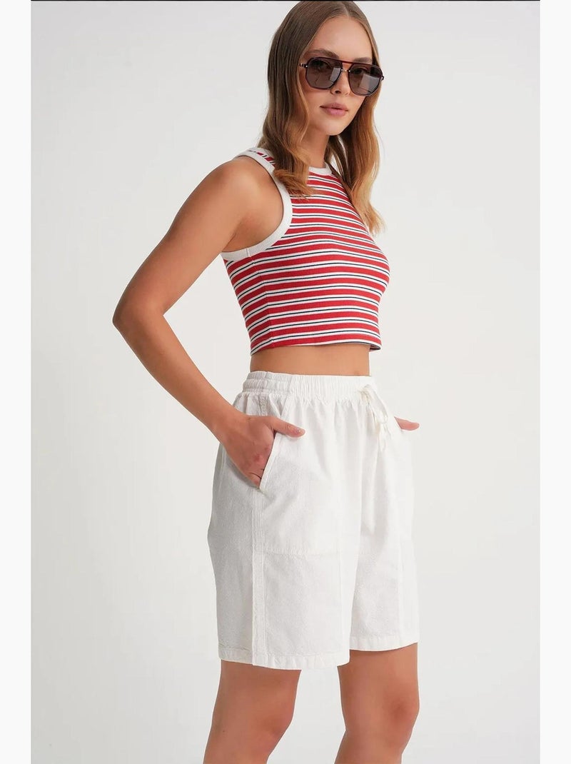 Mini shorts de algodón con cordón y cintura alta mixray Blanco - Kiabi