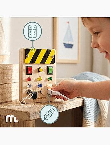 Mini tabla de actividades de madera cuadro eléctrico led mamabrum