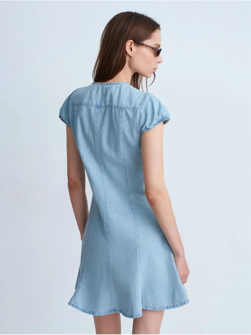 Mini vestido evasé de denim dilvin Azul claro - Kiabi