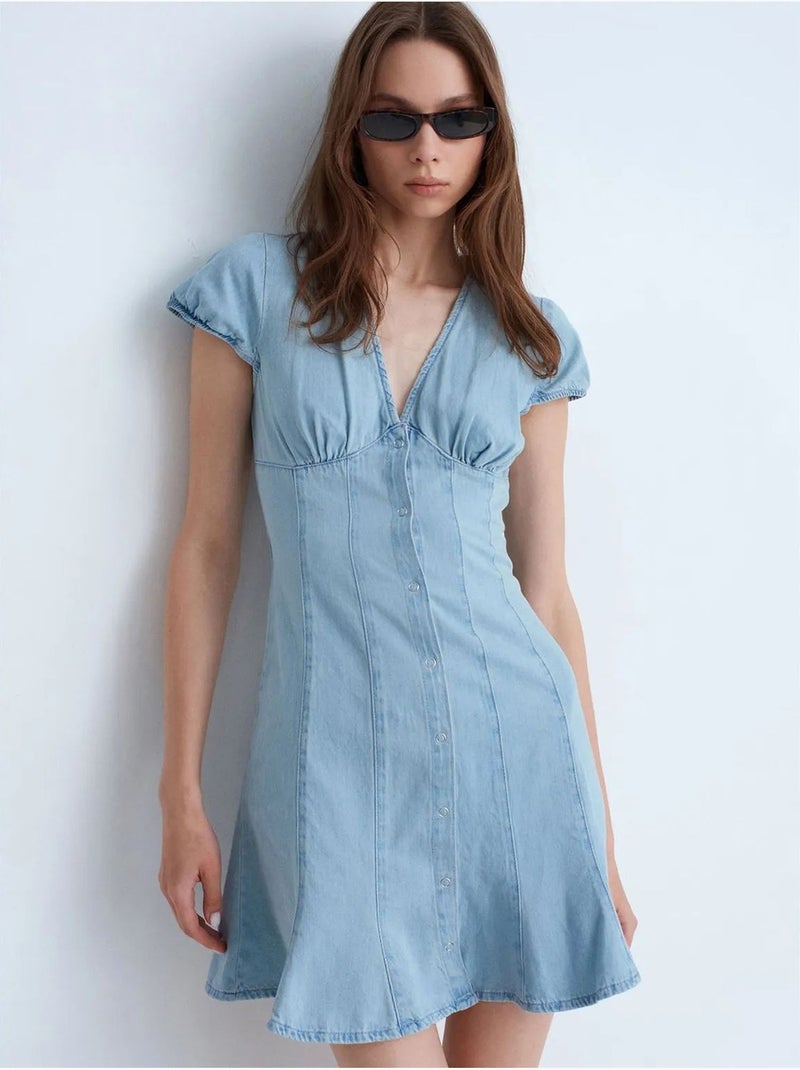 Mini vestido evasé de denim dilvin Azul claro - Kiabi