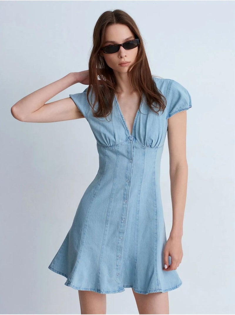 Mini vestido evasé de denim dilvin Azul claro - Kiabi