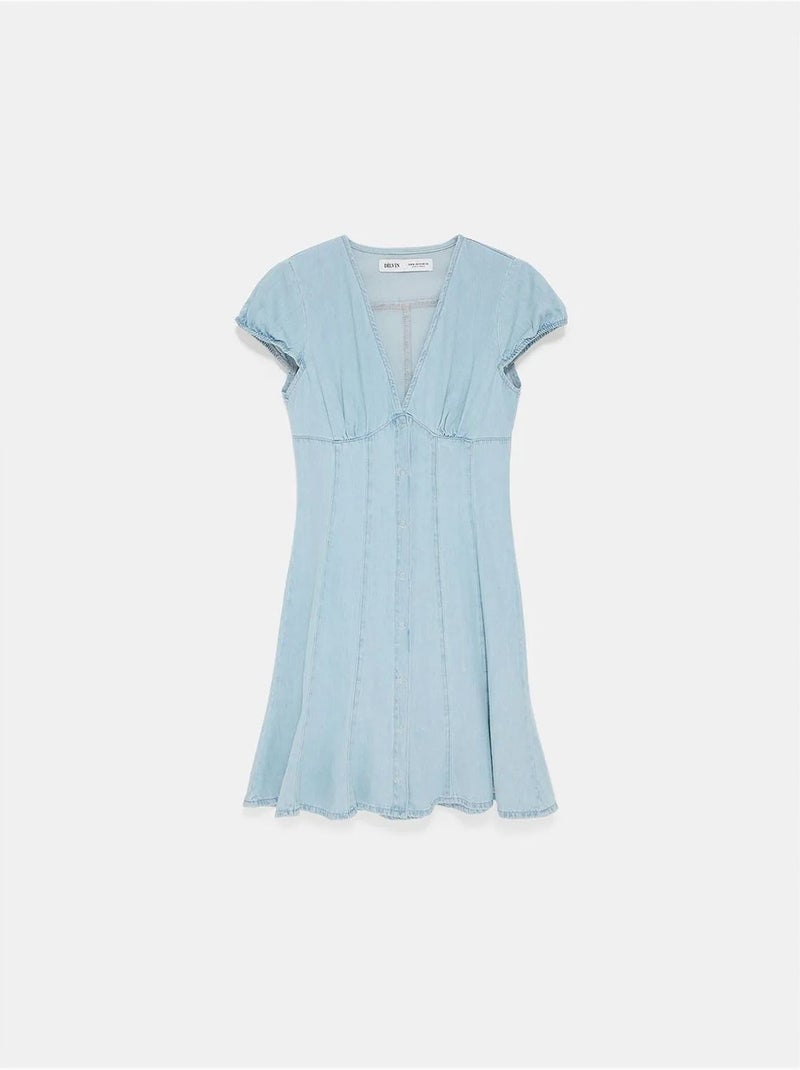 Mini vestido evasé de denim dilvin Azul claro - Kiabi