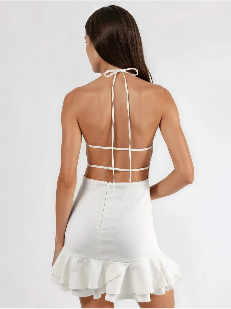Mini vestido halter de corte a hiccup Blanco roto - Kiabi
