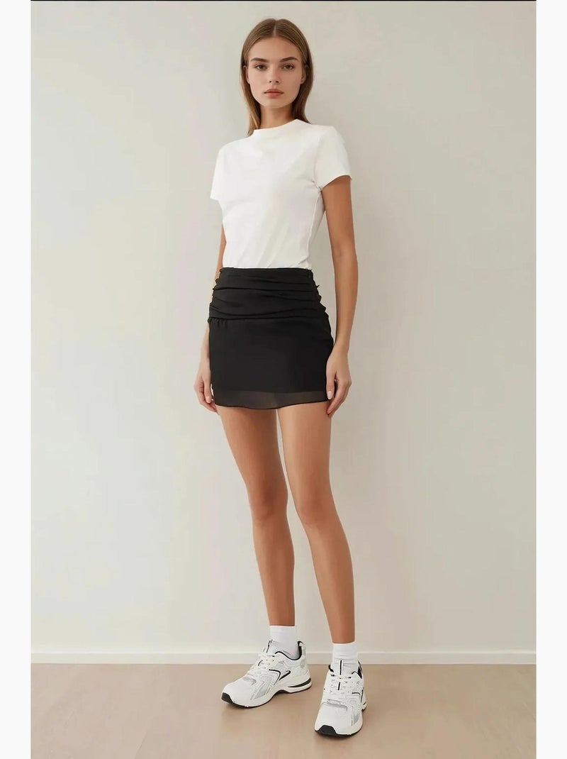 Minifalda ajustada de gasa hiccup Negro - Kiabi