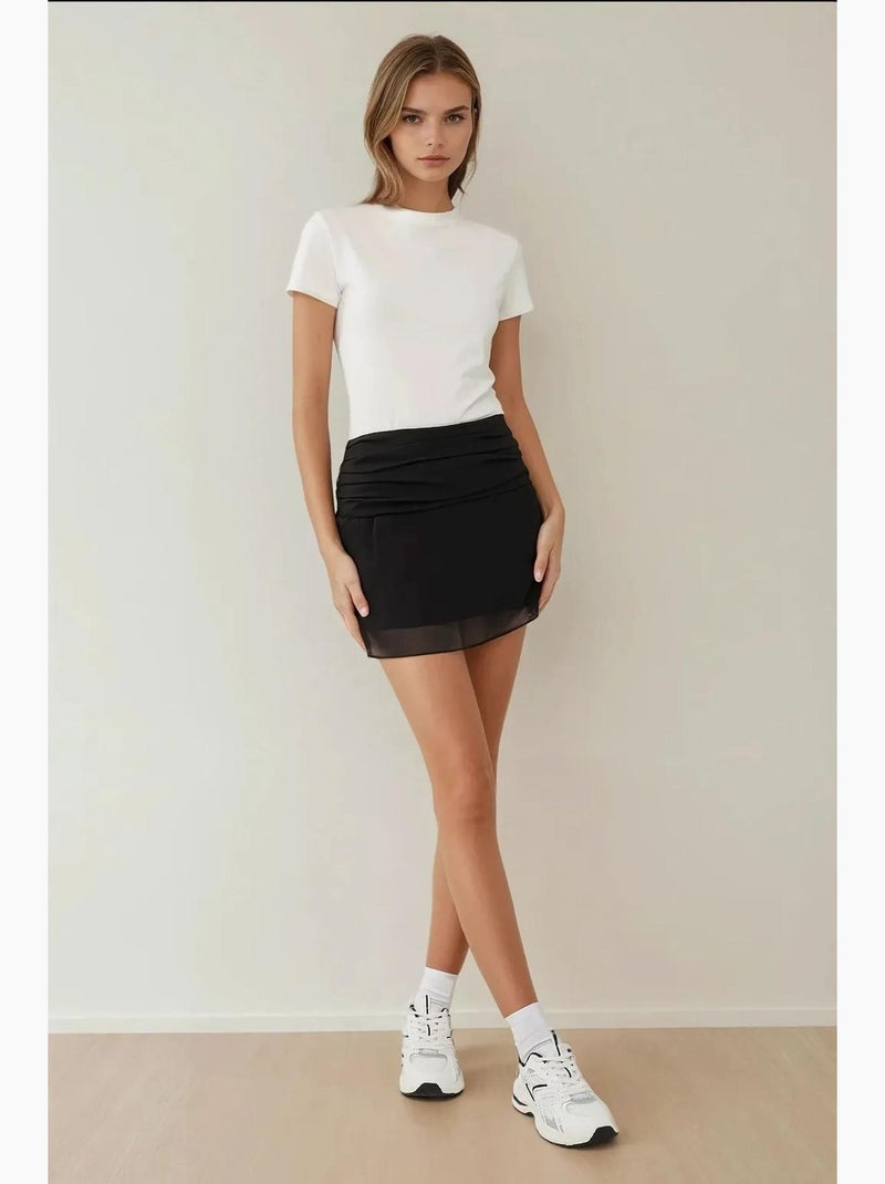 Minifalda ajustada de gasa hiccup Negro - Kiabi