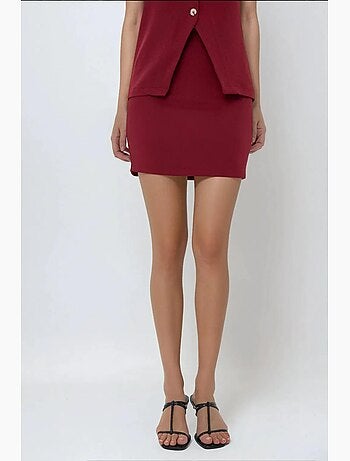 Minifalda ajustada de talle alto color burdeos hiccup