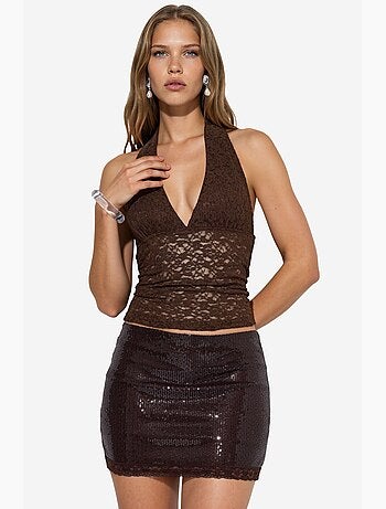 Minifalda bodycon de cintura alta con lentejuelas busem