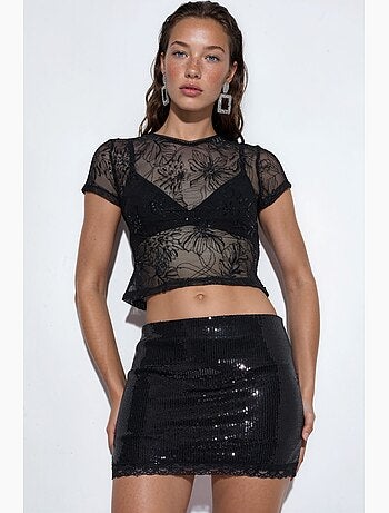 Minifalda bodycon de cintura alta con lentejuelas busem