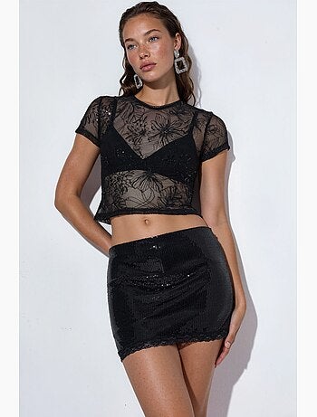 Minifalda bodycon de cintura alta con lentejuelas busem