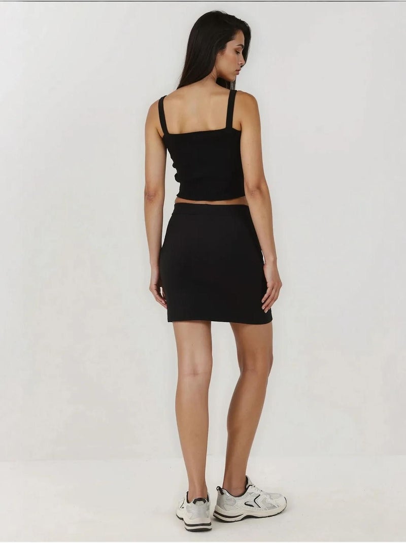 Minifalda con cintura elástica y abertura hiccup Negro - Kiabi