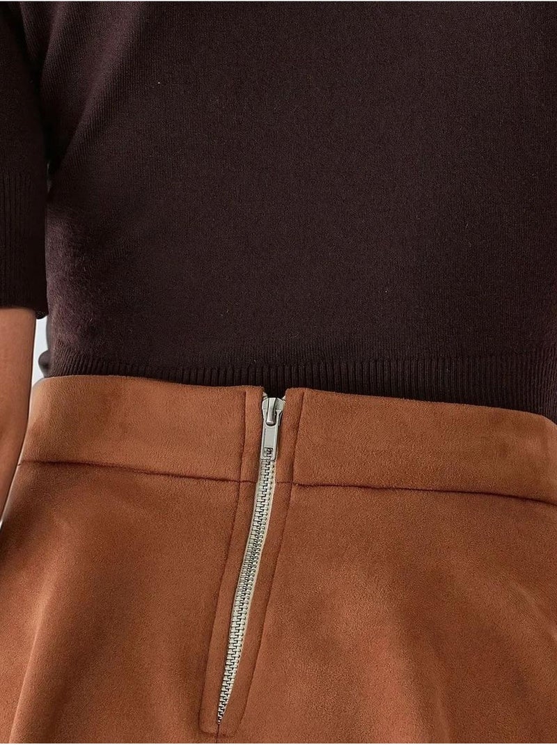 Minifalda de ante sintético de cintura alta con cierre de cremallera hiccup Camel - Kiabi