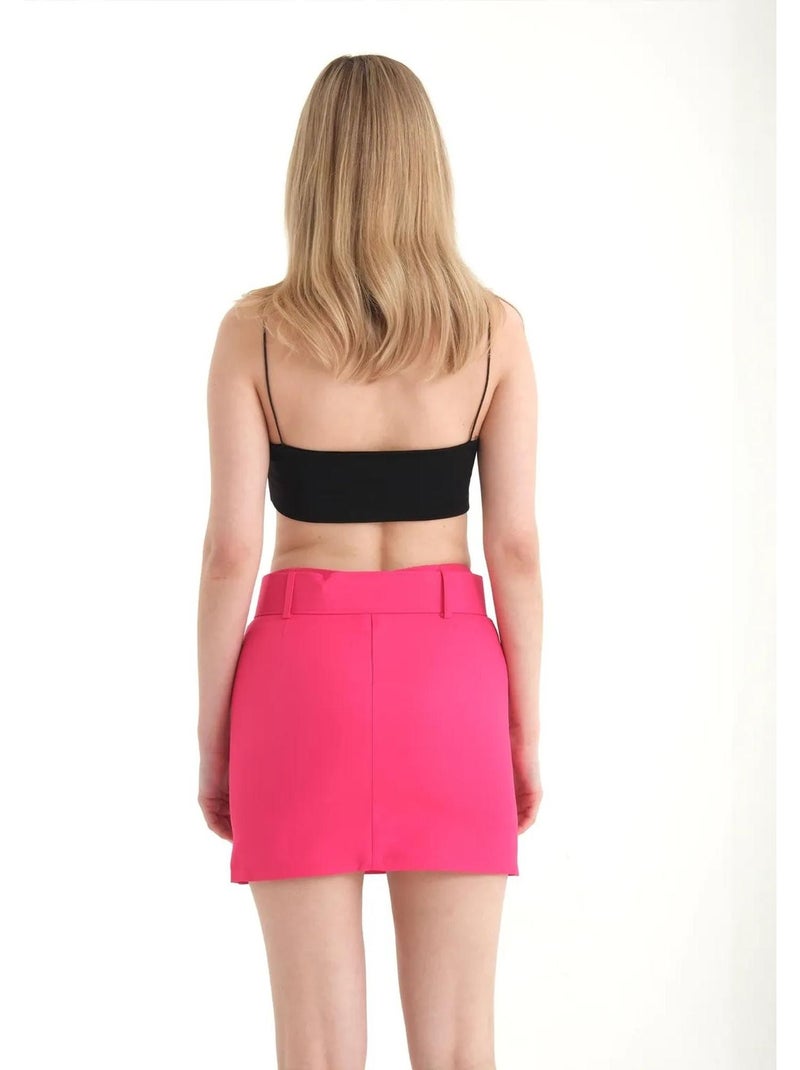 Minifalda de cintura alta con detalle de cinturón Rosa - Kiabi