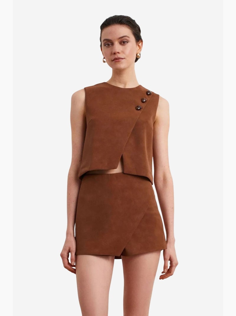 Minifalda de corte en a de polipiel de tiro medio dilvin Camel - Kiabi