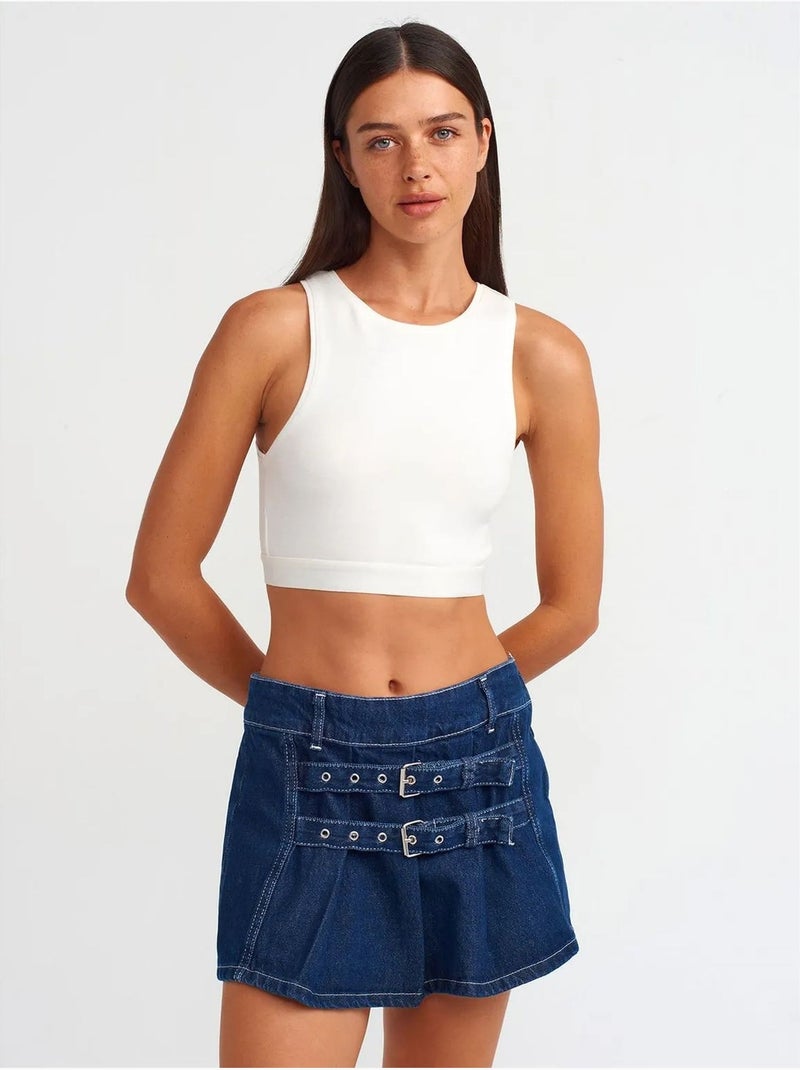 Minifalda de denim de algodón con cinturón dilvin Azul zafiro - Kiabi