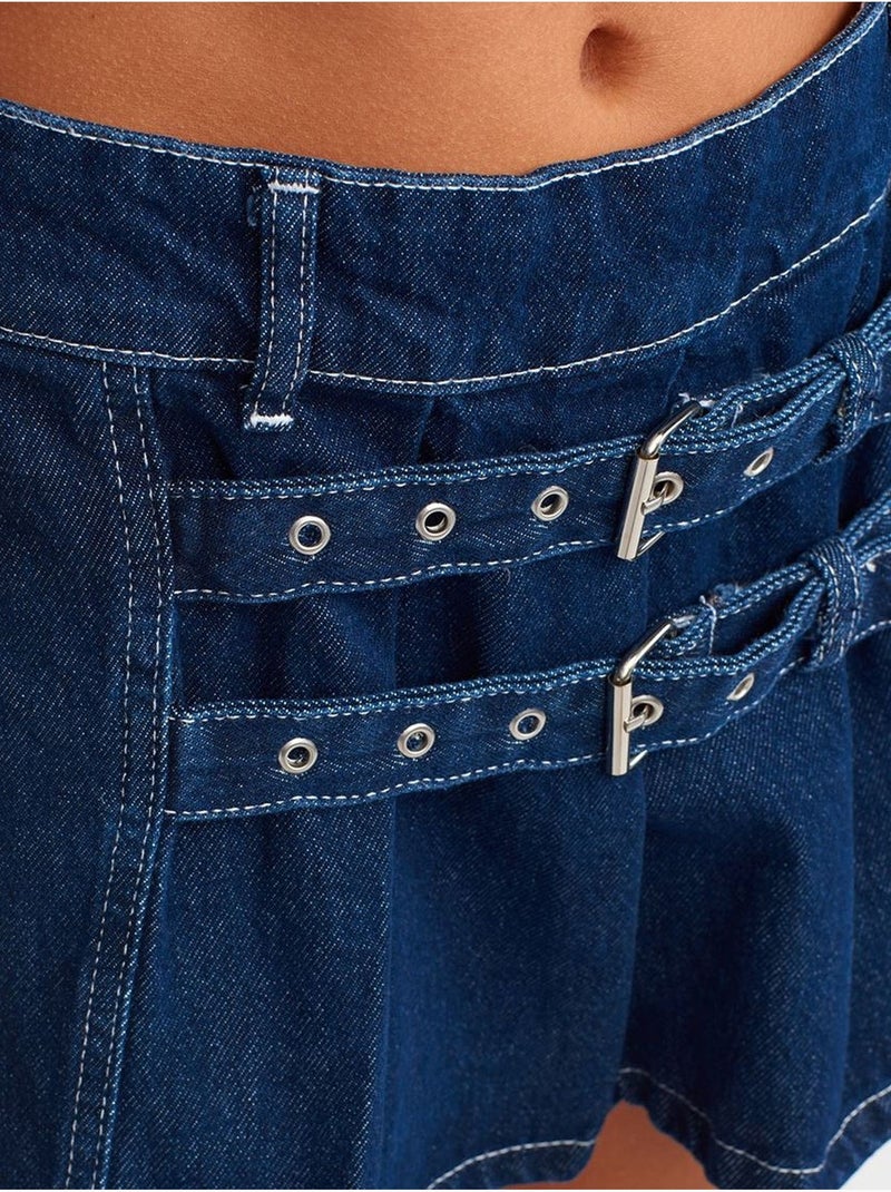 Minifalda de denim de algodón con cinturón dilvin Azul zafiro - Kiabi
