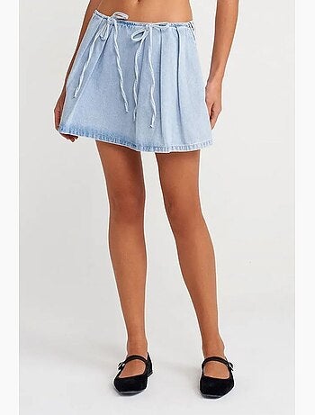 Minifalda de línea a en denim de algodón con detalle de lazo dilvin